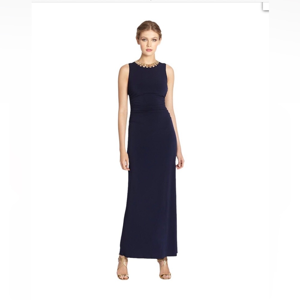LAUNDRY BY SHELLI SEGAL BLACK SHIRRED JERSEY NECKLACE DRESS/GOWN size si… - Picture 2 of 16